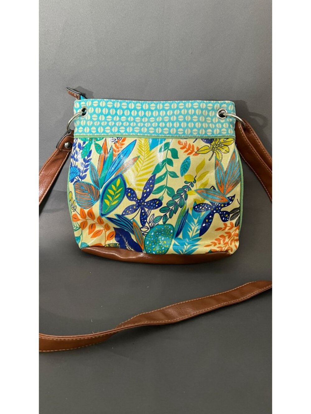 Merona Floral Crossbody Bag With Faux Leather Strap Vibrant Tropical Design And - Picture 2 of 6